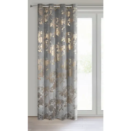 Velvet Gordijn met Gouden Bloemenprint