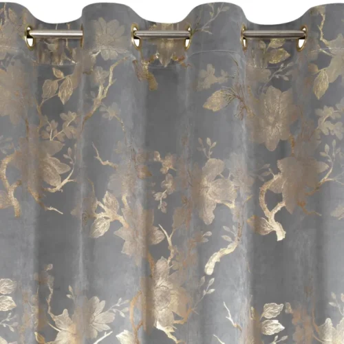 Velvet Gordijn met Gouden Bloemenprint