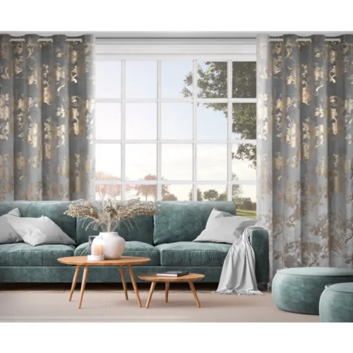 Velvet Gordijn met Gouden Bloemenprint
