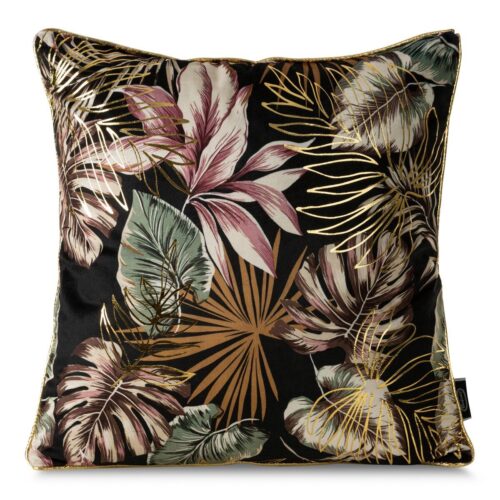 Fluwelen kussensloop met gouden print en bies J01F-01