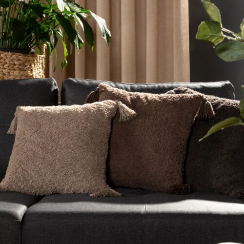 Kussenhoes met bontstructuur en decoratieve kwastjes JA113-03
