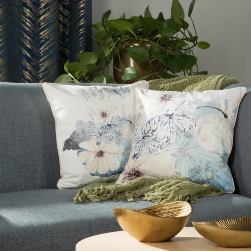 Velours kussenhoes met bloemen JA137-23