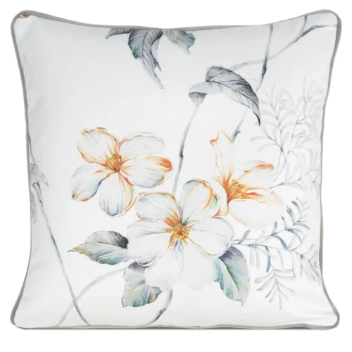 Fluwelen kussenhoes met bloemen en bladeren, afgezet met bies JA152-01