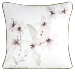 Fluwelen kussenhoes met magnolia bloemen afgezet met bies JA152-02