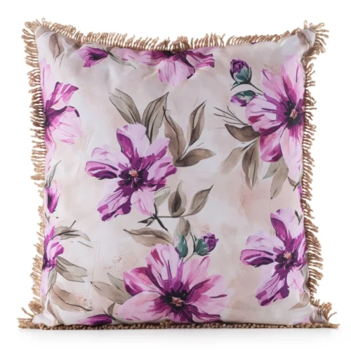 JA176-01.webp Waterdichte Tuinkussenhoes met Franjes Beige & Roze Bloemen