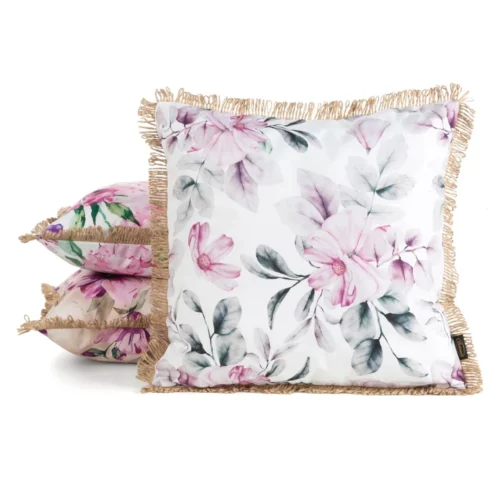 JA176-02b.webp Waterdichte Tuinkussenhoes met Franjes - Wit & Roze