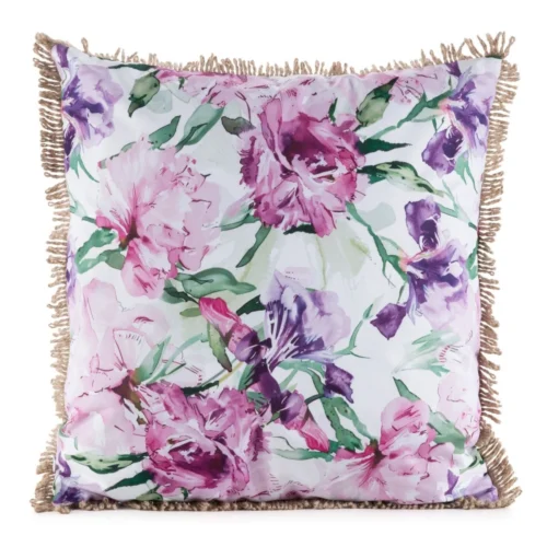 JA176-05.webp Waterdichte Tuinkussenhoes met Franjes - Roze & Paarse Bloemen