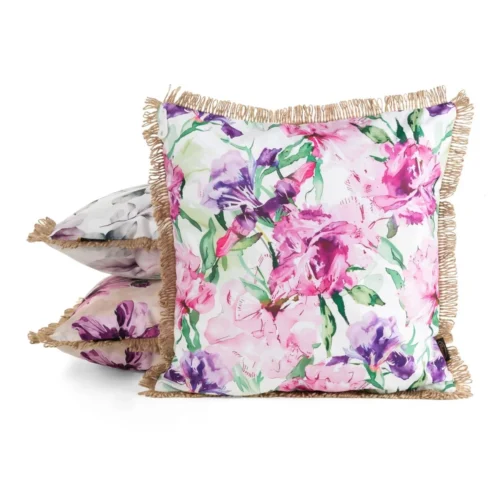 JA176-05b.webp Waterdichte Tuinkussenhoes met Franjes - Roze & Paarse Bloemen