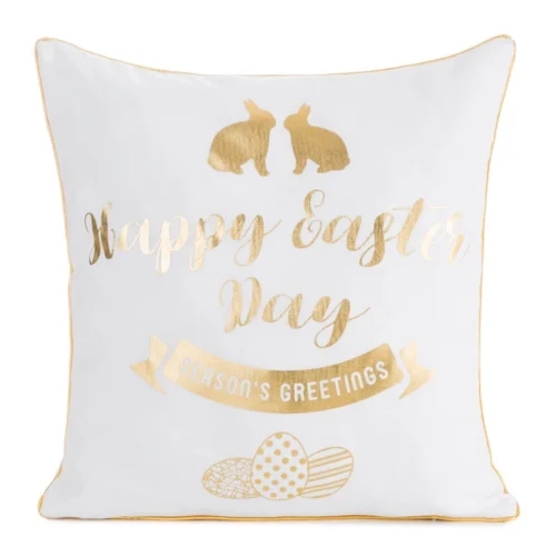 Paaskussensloop Happy Easter - Wit/Goud