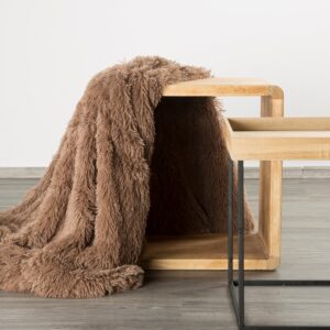 Deken met bontstructuur bruin 150x200