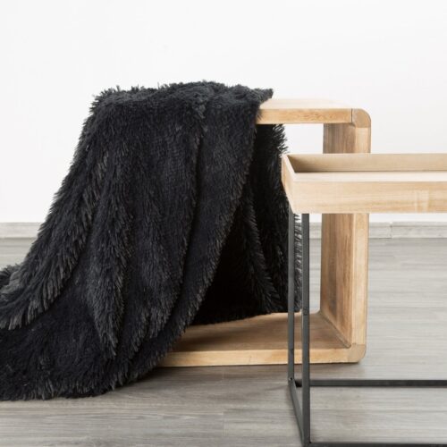 Deken met bontstructuur zwart 70x160