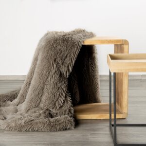 Deken met bontstructuur taupe 170x210