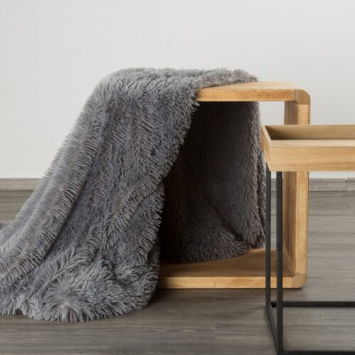 Deken met bontstructuur grijs 70x160
