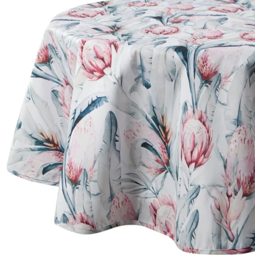 OKP04-1-KO1.webp Waterdicht Tafelkleed Rond - Wit/Roze/Groene Bloemen (150cm)