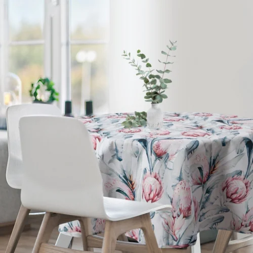 OKP04-1-KO2.webp Waterdicht Tafelkleed Rond - Wit/Roze/Groene Bloemen (150cm)