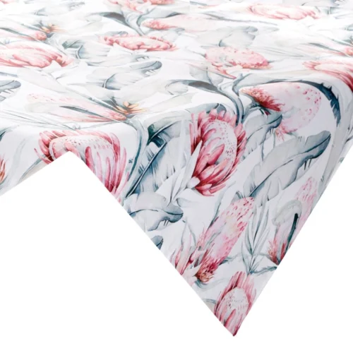 Waterdicht Tafelkleed Vierkant - Wit/Roze/Groene Bloemen (85x85)