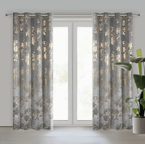 Velvet Gordijn met Gouden Bloemenprint