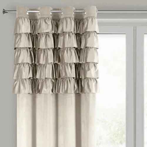 Velours Gordijn met Ruches - Champagne