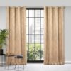 Velours Ringgordijn met Bloemen - Beige