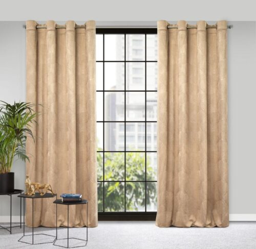 Velours Ringgordijn met Bloemen - Beige