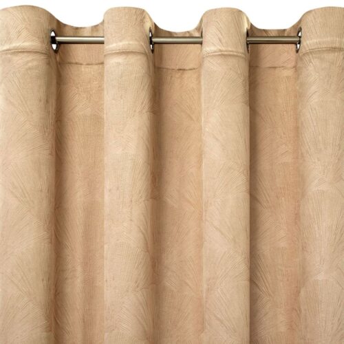Velours Ringgordijn met Bloemen - Beige
