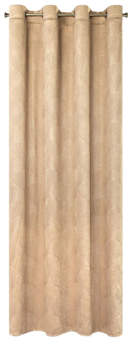 Velours Ringgordijn met Bloemen - Beige