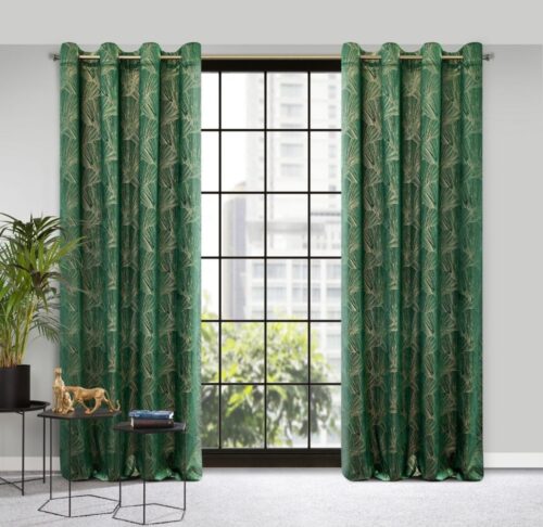 Velours Ringgordijn met Bloemen - Groen