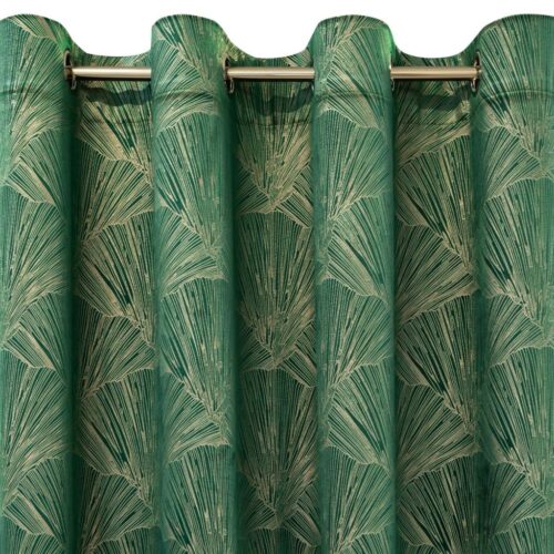 Velours Ringgordijn met Bloemen - Groen