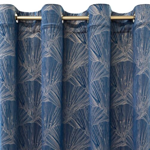 Velours Ringgordijn met Bloemen - Blauw