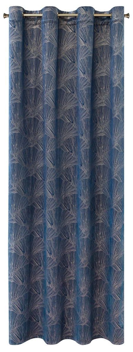Velours Ringgordijn met Bloemen - Blauw