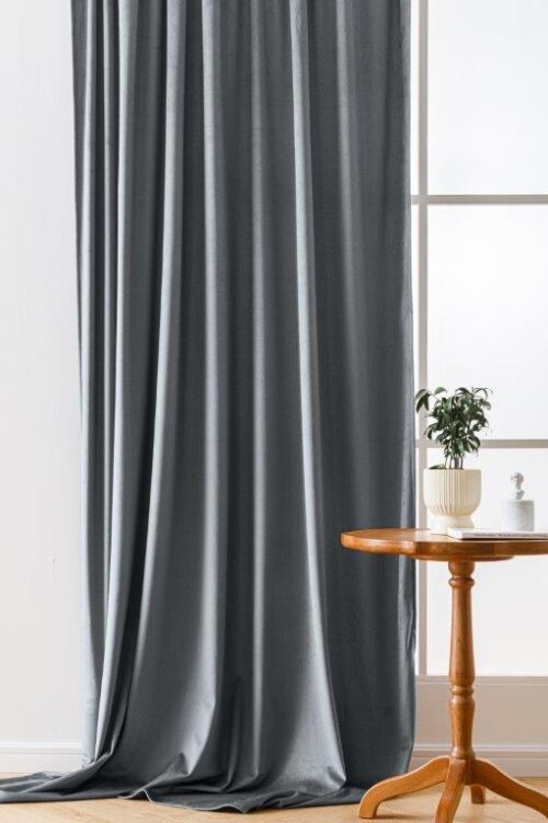 Donkergrijs velours gordijn met ringen ZKMR-11