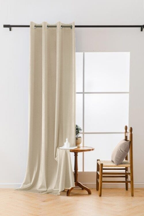 Beige fluwelen gordijn met ringen ZKMR-11