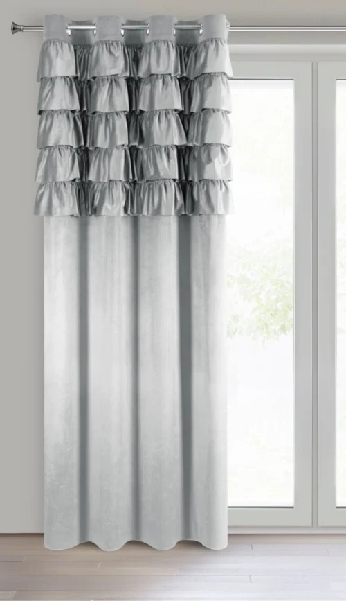 ZKRA-01a.webp Velours Ringgordijn met Ruches - Lichtgrijs