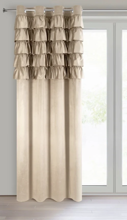 ZKRA-05a.webp Velours Ringgordijn met Ruches - Beige