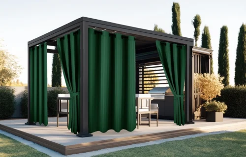 Waterdicht Buitengordijn met Ringen - Donkergroen (200cm hoog)