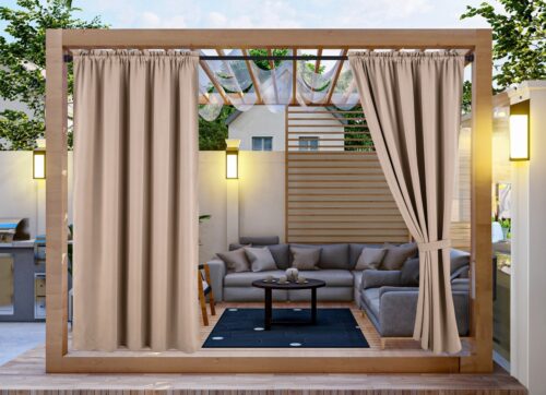 Waterdicht Tuingordijn met Tunnel - Beige (200cm hoog)