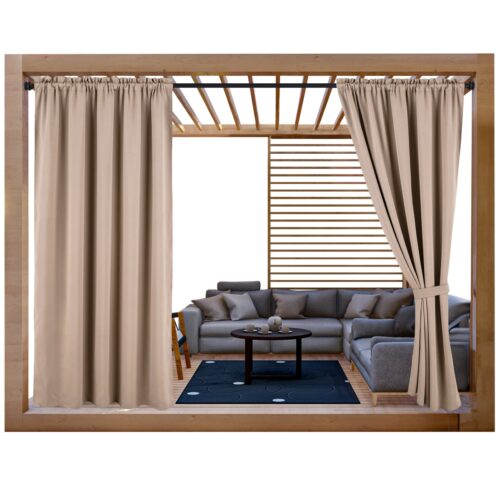 Waterdicht Tuingordijn met Tunnel - Beige (200cm hoog)