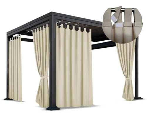 Waterdicht Tuingordijn met Afneembare Lussen - Beige (190cm hoog)