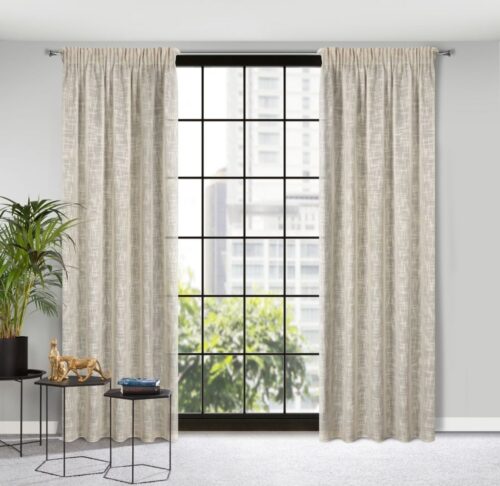 Beige Linnenlook Plooigordijn met Structuur