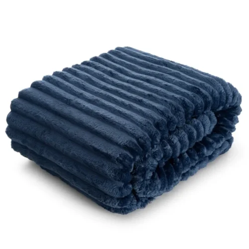 Deken teddy reliëf met strepen donkerblauw 70x160